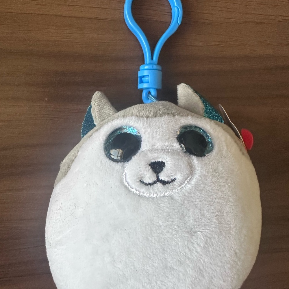 Ty Squishy Beanie Plush Clip Keychain-Slush Husky